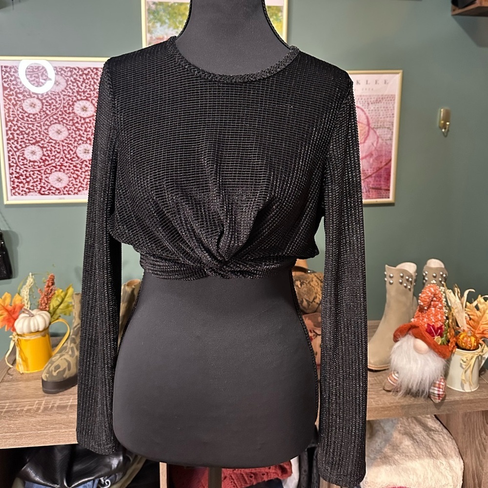 MINKPINK Black Textured Long Sleeve Crop Size S